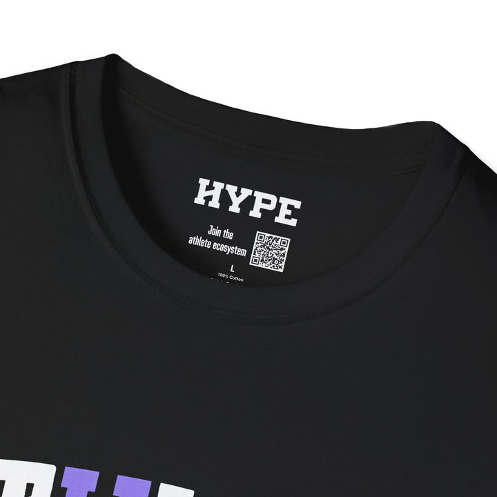 Close-up of a black crewneck t-shirt showing the inner neck label with &