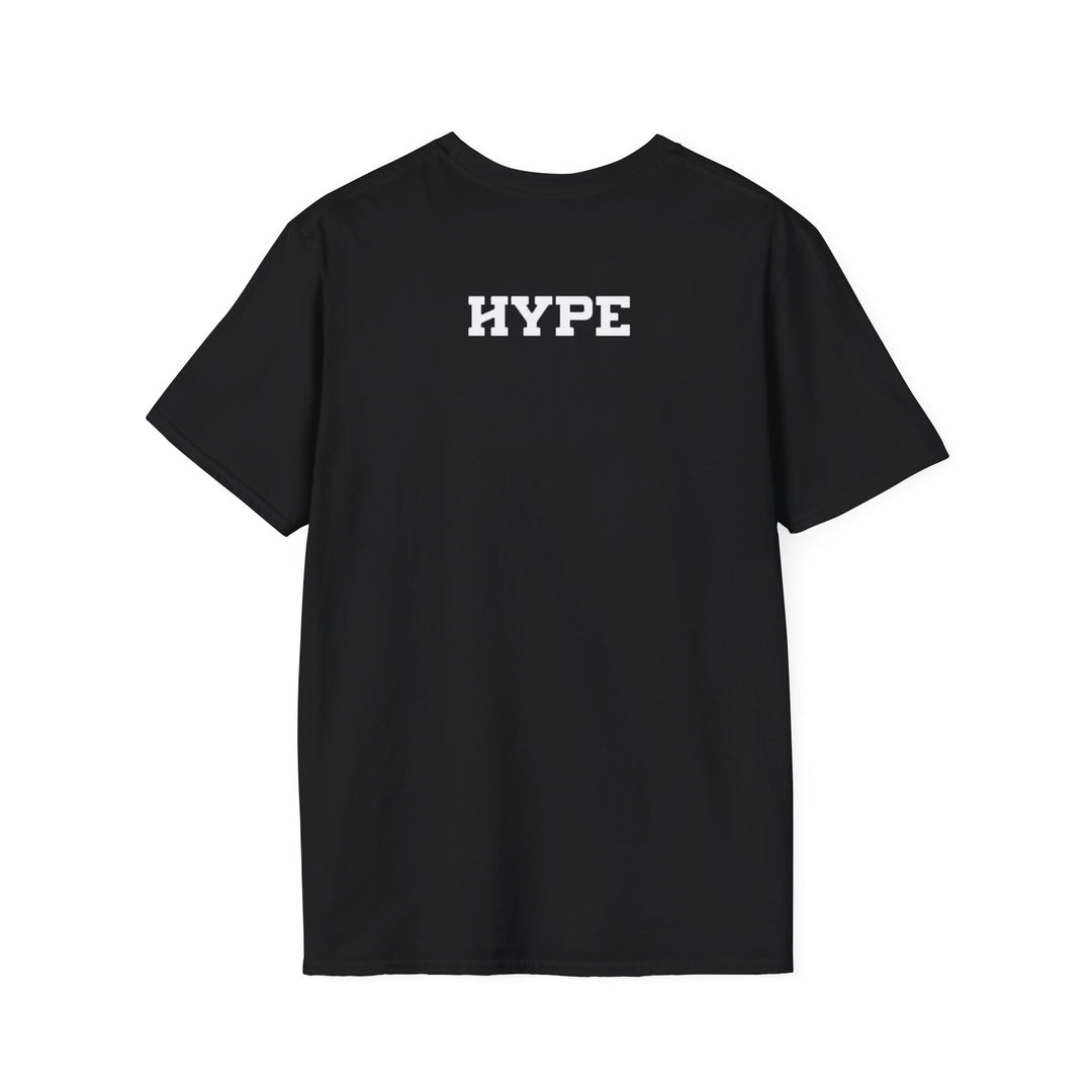 A black short-sleeve crewneck t-shirt with the word &