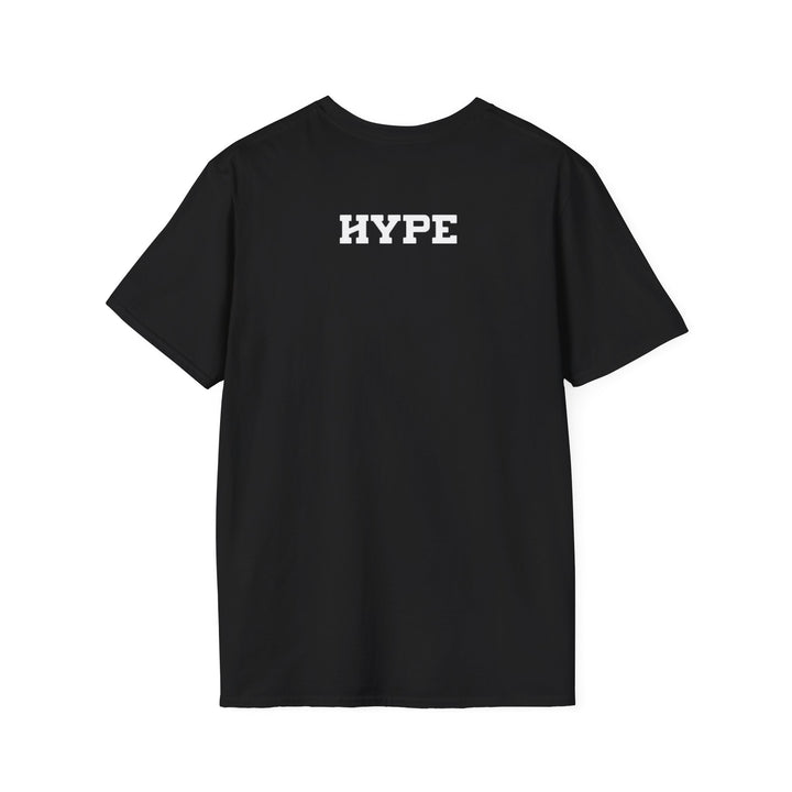 A black short-sleeve crewneck t-shirt with the word &