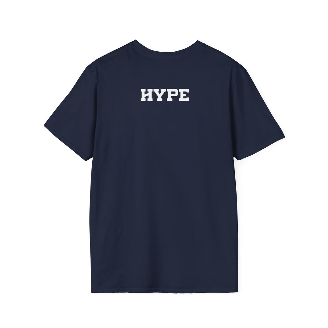 Back of a Navy shirt with "Hype" in white