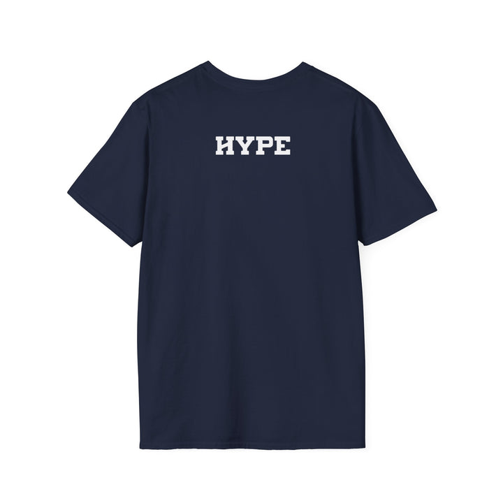 Back of a Navy shirt with "Hype" in white
