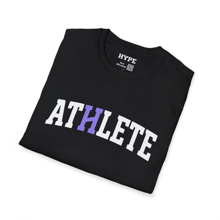 A folded black t-shirt with &