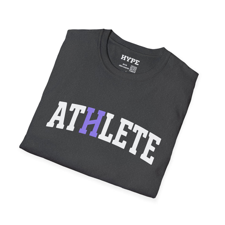 A folded black t-shirt with &