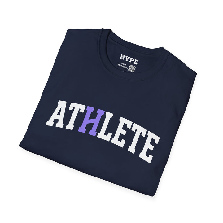 A navy blue folded t-shirt with &